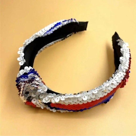 NOT FOR SALE - Patriotic Red White Blue Sequin Headband Top Knot 4th of July